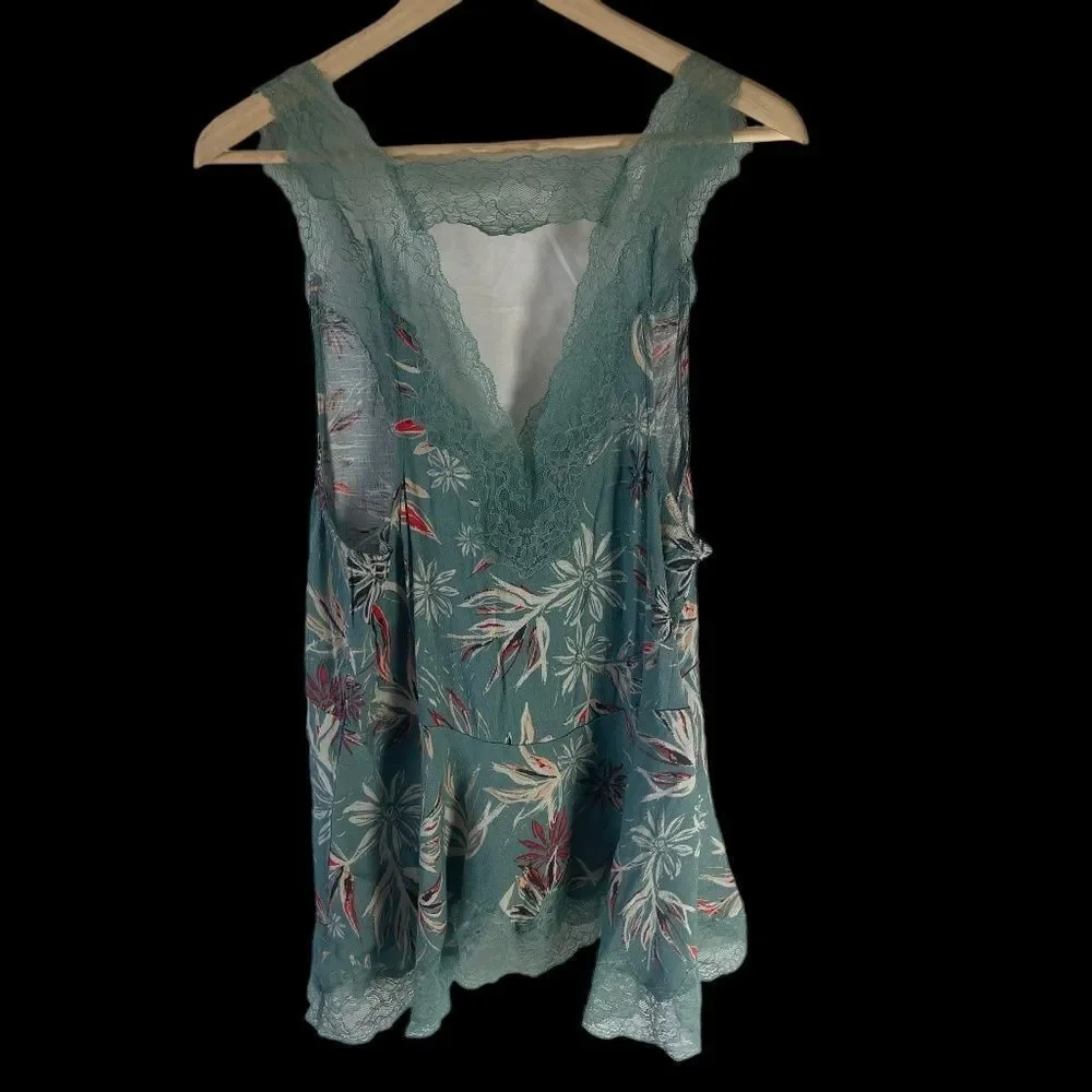 Intimately Free People Bellflower Teal Floral Lace Tank Sz M‎